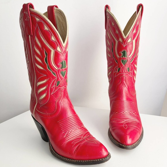Ralph Lauren Shoes - Vintage Ralph Lauren Western Red Leather Bird Inlay Cowboy Boots Size 7